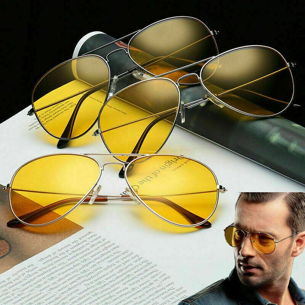 UV400 Men Sunglasses Driving Night Vision Sun Glasses Yellow Lens Aviator  Unisex
