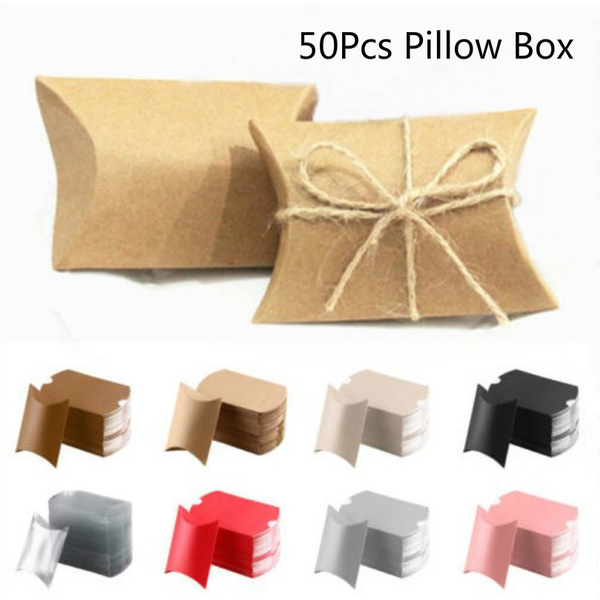 50Pcs Kraft Paper Candy Boxes Pillow Shape Gift Holder Party Paper Container wit 