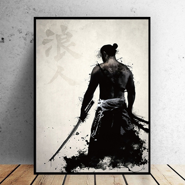 Negro Y Blanco Pintura japonesa samurai de Decoración de pared poster de imagen