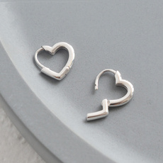 Women Cute Simple 925 Sterling Silver Heart Shaped Hoop Earrings