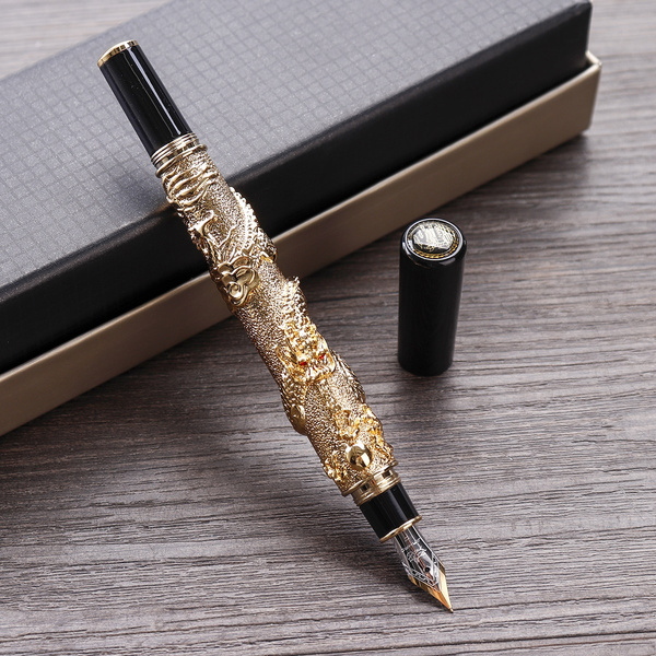 Jinhao Gray Double Dragon Playing Pearl Fountain Pen 3D Embossed Vintage Pen