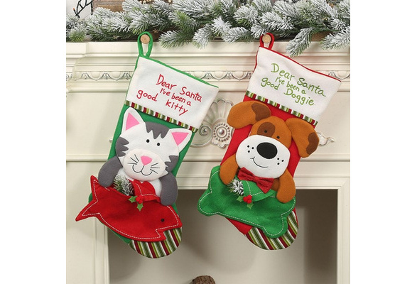 AGD Christmas Decor Dog Cat Santa Stocking and Holder 2pc Set