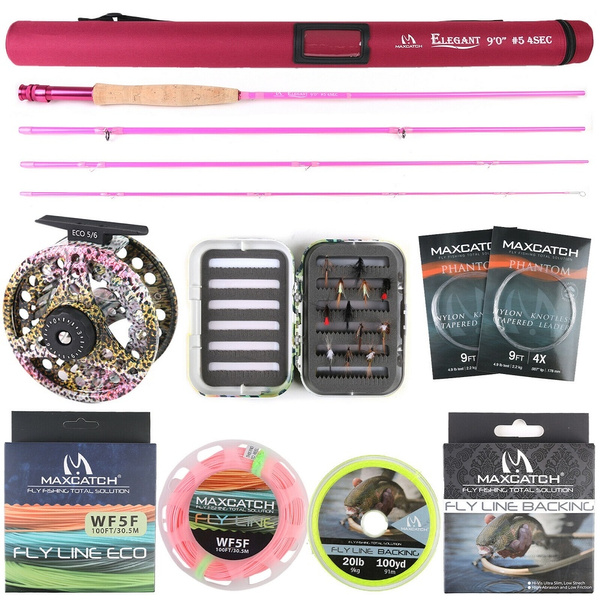 Maxcatch 5wt Women's Elegant Pink Fly Fishing Rod Combo, Fly Reel, Fly Line  kit