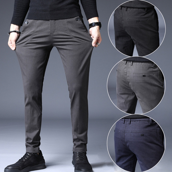 Men Fashion Business Long Pants Suit Pants Male Elastic Straight Formal  Trousers | eBay