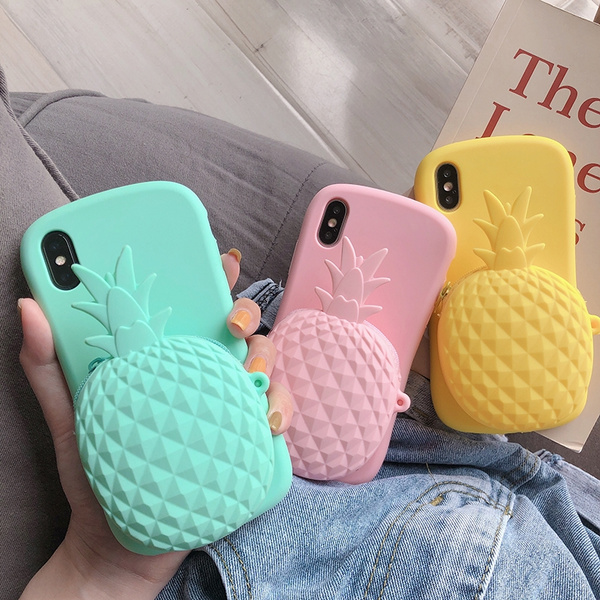 3D Pineapple Cute Case For iPhone X XR XS Max 6 8 7 Plus Silicone Case Coin Purse Wallet Cover Phone Cases For iPhone 6 6S Plus