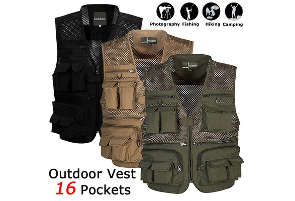 Mens Mesh Vest Photography Journalist's Jacket Multi-Pockets Outdoor  Tactical Vest Work Fishing Travel Photo Vest with 16 Pockets Plus Size 5XL