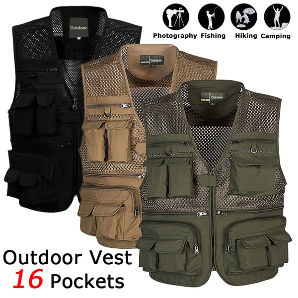 Mens Mesh Vest Photography Journalist's Jacket Multi-Pockets Outdoor  Tactical Vest Work Fishing Travel Photo Vest with 16 Pockets Plus Size 5XL