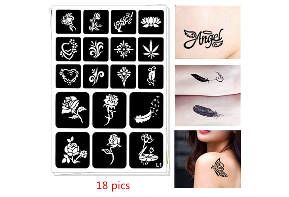 18 pics henna tattoo stencils diy jagua drawing templates airbrush mehndi body art small flash tatoo stencil wish