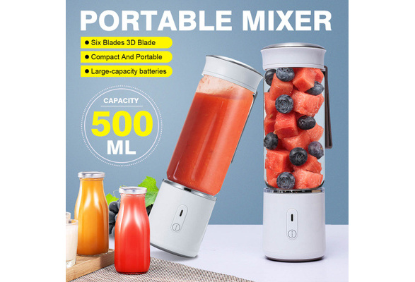 Portable Personal Blender, USB Rechargeable Glass Juicer Cup, 500ml with  Travel Lid Small Fruit Mixer for Shakes and Smoothies