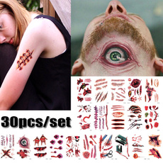 30 PCS Halloween Waterproof Temporary Tattoos Terror Wound Realistic Blood Injury Scar Fake Tattoo Sticker Bloody Makeup