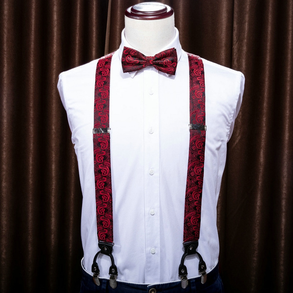 Red Tuxedo Bow Tie & Black with Red Pucker Lips Adjustable Suspenders Combo-New 