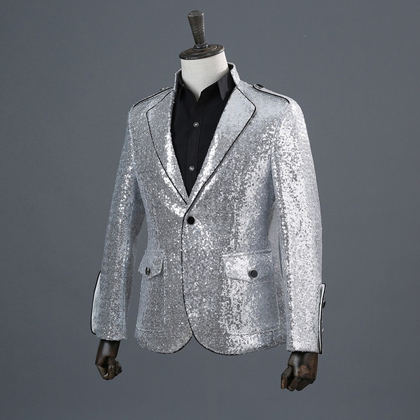 Unique Bargains Men's Sequin Tuxedo Prom Party Shiny Glitter Suit Jacket  Blazer M Golden - Walmart.com