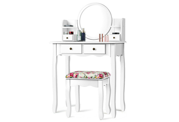 Vanity Table Set Makeup Dressing Table Kids Girls with Drawer Mirrors Blue