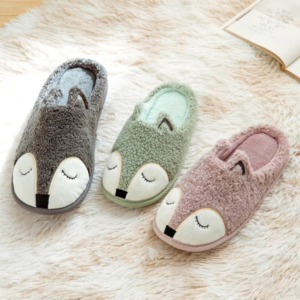 Indoor Warm Women Slippers Cute Animal Fox Unicorn Winter Fur Home