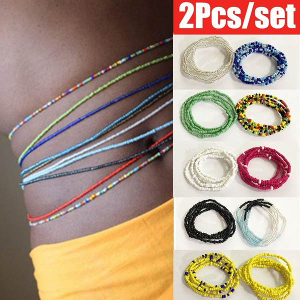 Fashion Women Double Strand Waist Beads Body Jewelry Belly Beads Bead Jewelry Belly Chains 2 Layer Elastic Waist Chain