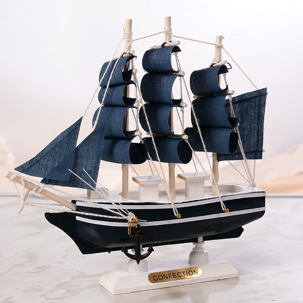 1x Wooden Sailing Ship Model Sailboat Nautical Decor Tabletop Ornament Props 
