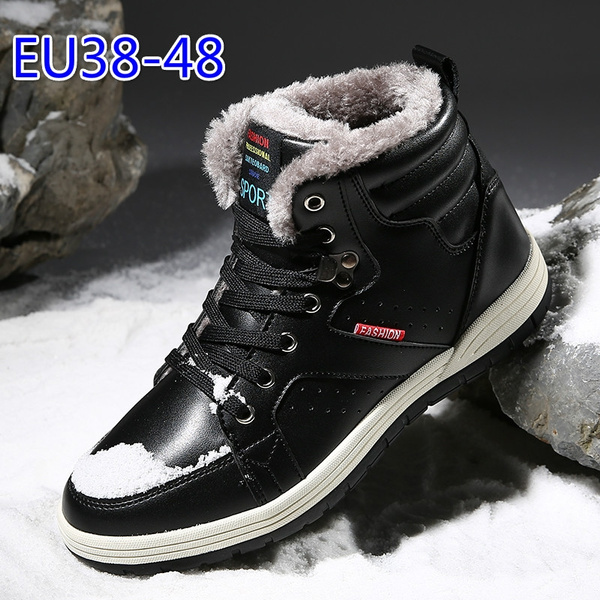 TUOKING Mens Snow Boots Fur Lined Leather Winter Shoes