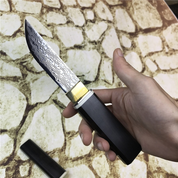 FIXED BLADE JAPANESE VG10 DAMASCUS STEEL HUNTING KNIFE TACTICAL