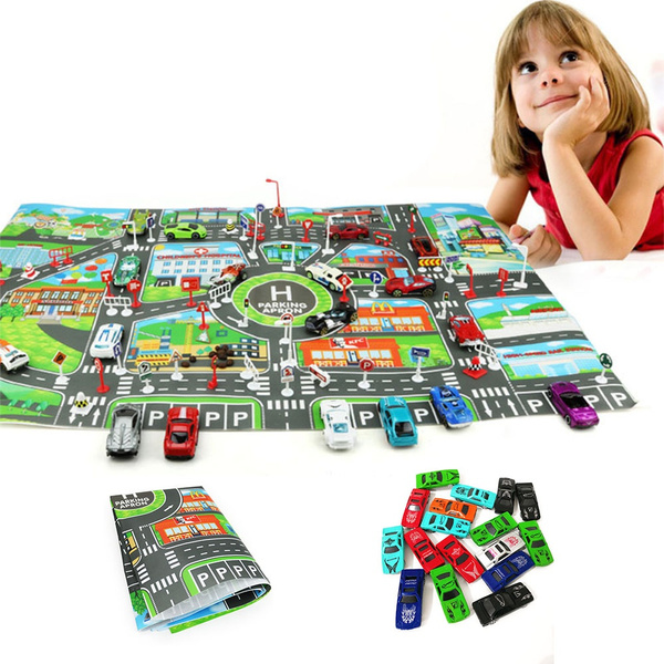 83*58cm City Map And Cars Parking Lot Road Sign Toy Model Car Climbing 