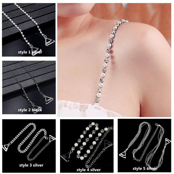 1 Pair Detachable Bra Straps Row Clear Crystal Diamante Pearl for Women
