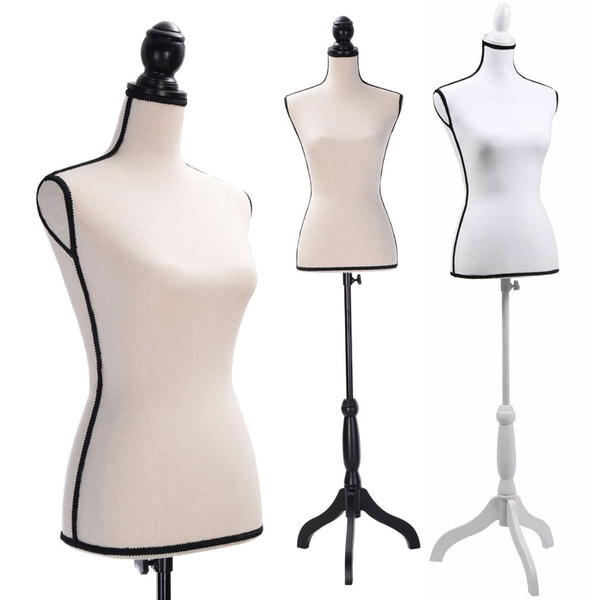 JAXSUNNY Beige Female Mannequin Torso Clothing Display W/Black Tripod Stand 