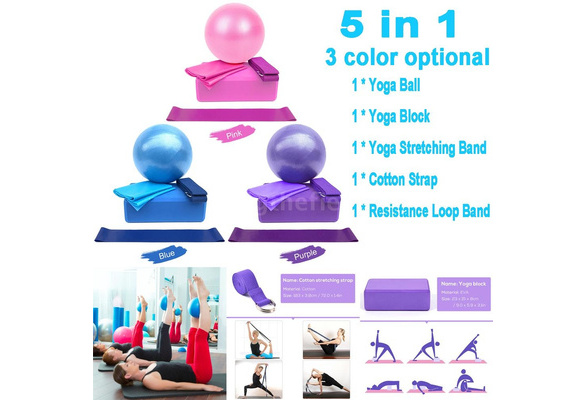 5pcs Yoga Equipment Set Include Yoga Ball Yoga Blocks Stretching Strap  Resistance Loop Band Exercise Band
