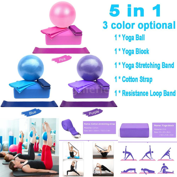 5pcs Yoga Equipment Set Include Yoga Ball Yoga Blocks Stretching Strap 