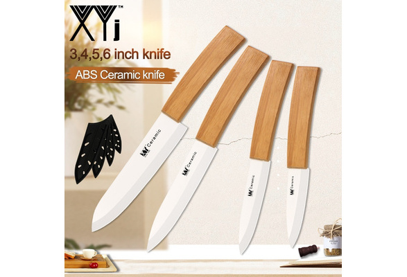 XYj Brand Best Ceramic Knives Bamboo Handle White Blade Cooking Knife 3  Fruit 4 Utility 56 Kitchen Knife Accessories Set