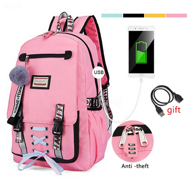 Girls Black Backpack Teenager School Bag Waterproof College Rucksack USB  Chargin | eBay