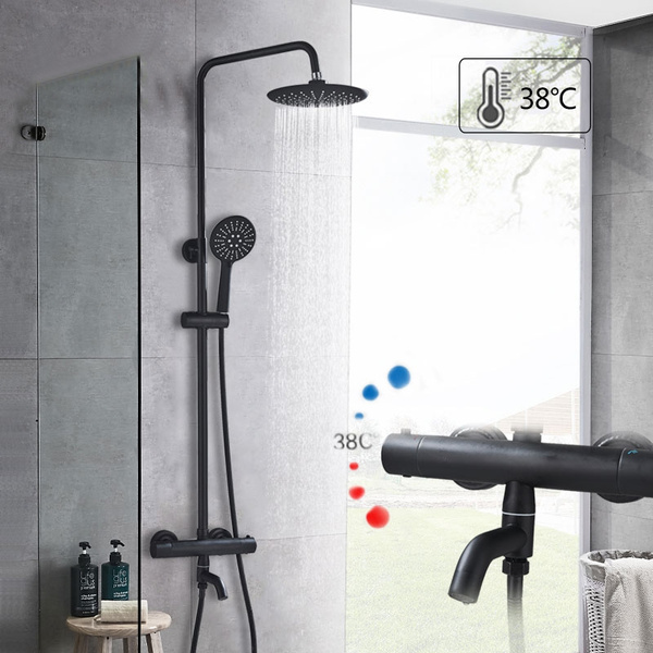 Wall Mount Bathroom Shower Faucet Set 8 inch Rainfall Hand Shower Tub Mixer Tap 