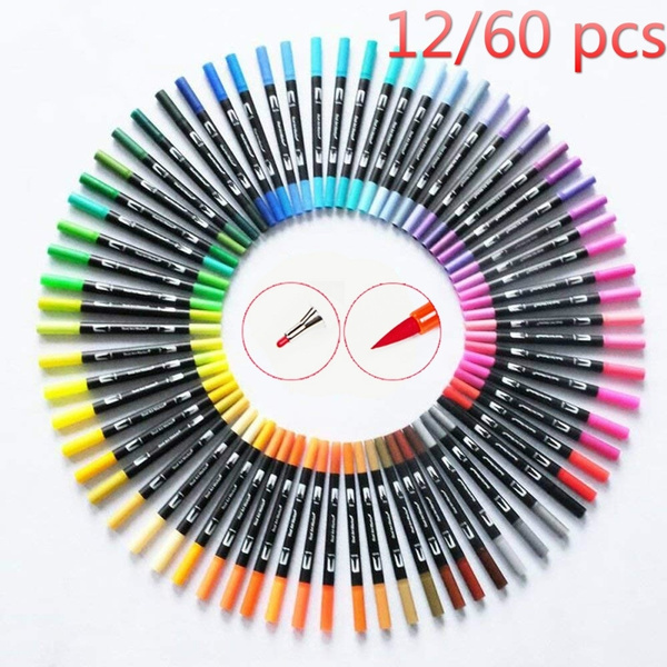 12/60 Colors Dual Brush Art Markers Pen Fine Tip and Brush Tip
