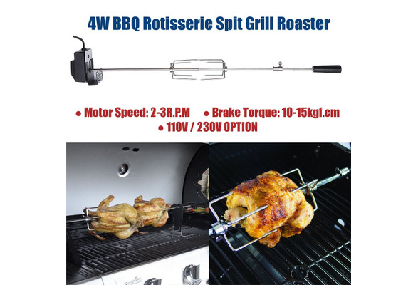 4W Stainless Steel Rotisserie BBQ Grill Roaster Camping Charcoal Spit Rod Kits 