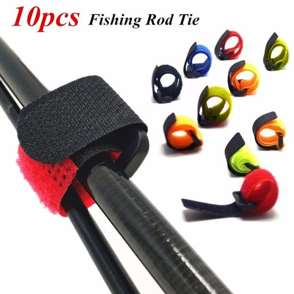 Black #SF 20pcs Fishing Rod Tie Holder Strap Suspenders Fastener Loop Belts