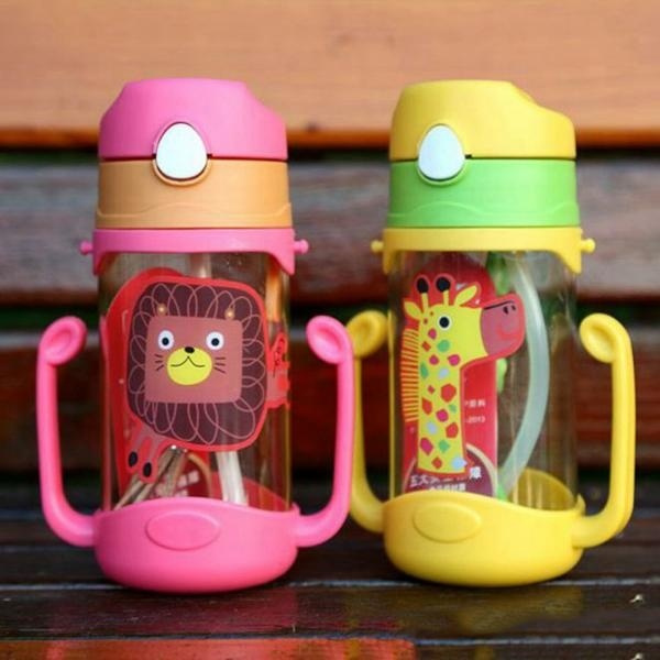 New 400ml Cartoon Portable Baby Leak Proof Straw Water Bottle Sippy Cup With Lanyard Wish