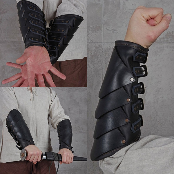 Samurai Men Wide Bracers Knight Steampunk Wristband Lace-up Wrist Battle  Cosplay