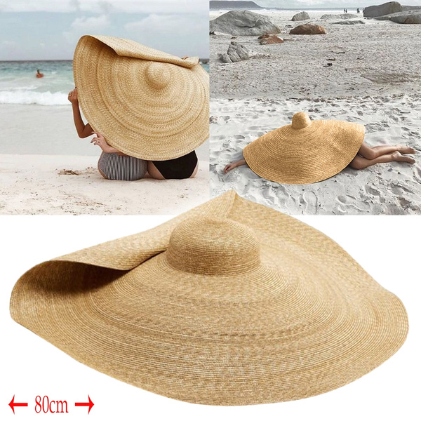 New Huge Khaki Sun Hat Fashion Large Hat Big Straw Hat Summer Sunscreen Hat  Beach Brim Floppy Anti-UV Sun Protection Foldable Straw Cap Cover
