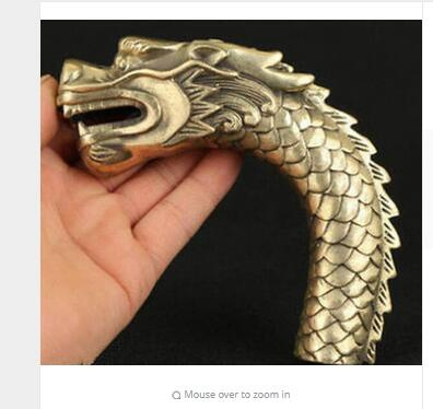 Chine collection Laiton fait à la main sculpture Dragon Tête de bâton de marche 