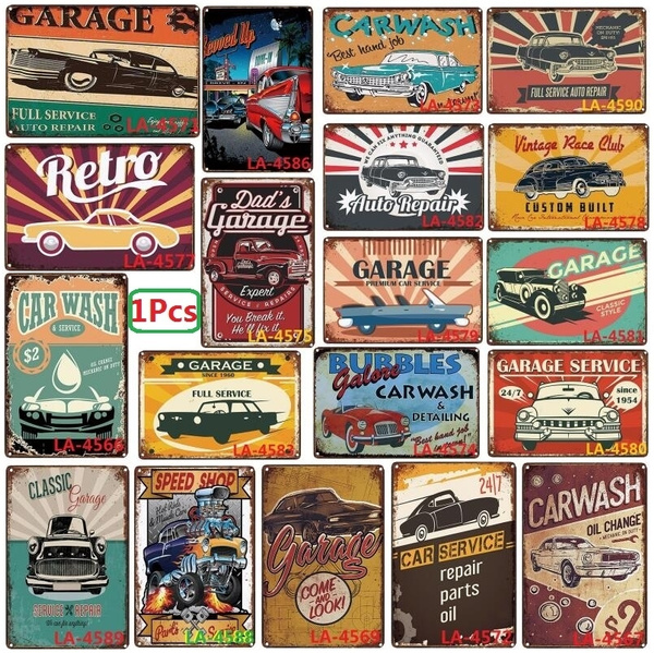 1Pcs Classic Car Metal Wall Art Tin Sign Plaque Iron Painting Vintage ...