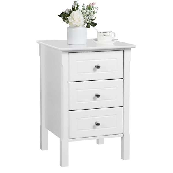 Wood 3 Drawer Storage End Table Nightstand With Solid Pine Wood Legs Bedroom Furniture Black And White Wish