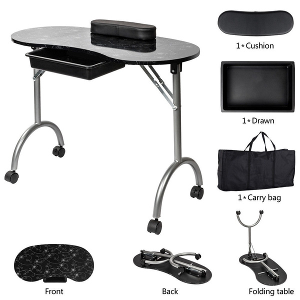 Folding Nail Art Table Manicure Station Salon Spa Rolling Desk with ...