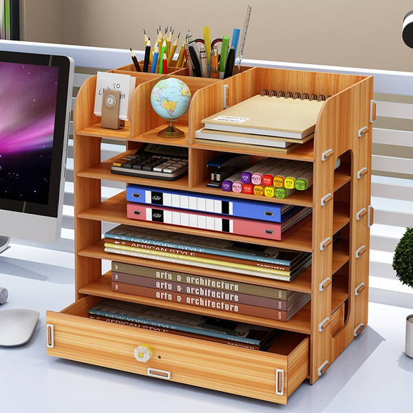 5 Tier Bamboo Shelf Organizer For Desk With Drawers Mini Desk Storage For Office Supplies Toiletries Crafts Great For Desk Tabletop In Home Or Office Wish