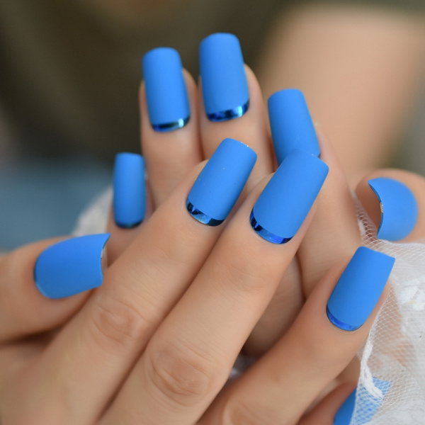 Buy VIKSON INTERNATIONAL 24 Pcs press on sky blue | UV Treated glossy  finish | press on fake artificial Nail extension set | with nail glue  sticker sheet & nails apply kit |