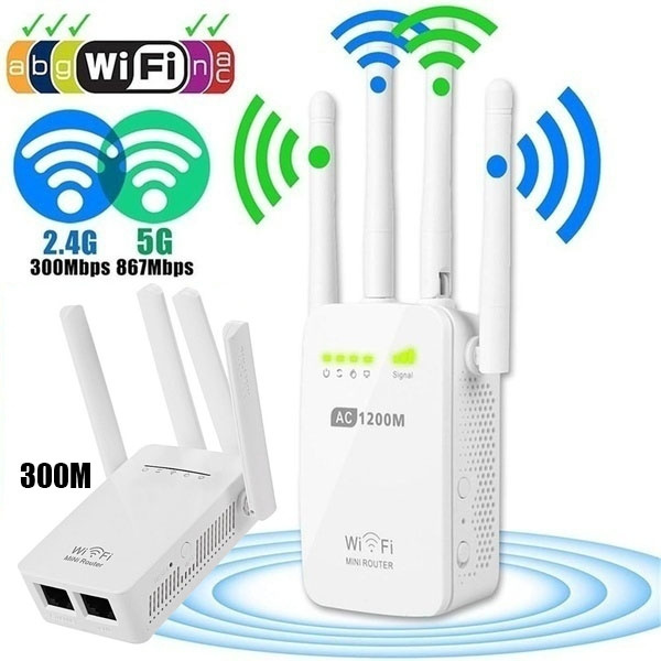 300/1200Mbps Dual-Band 2.4/5G 4Antenna Wifi Repeater Router Wi-Fi Range  Extender