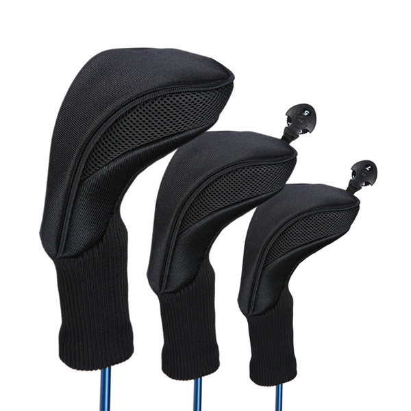 3pcs Black Golf Head Cover Driver 1 3 5 Long-neck Knitted Wooden Street ...