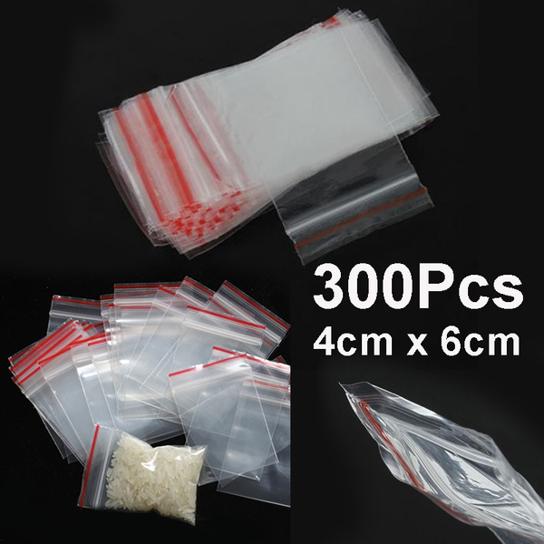 300pcs Small   Clear Poly Bag Reclosable Zip Lock Bag 4 x 6cm 