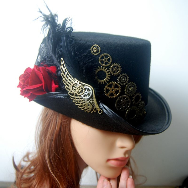 ZZQ 2019 Women Steampunk Hat with Metal 