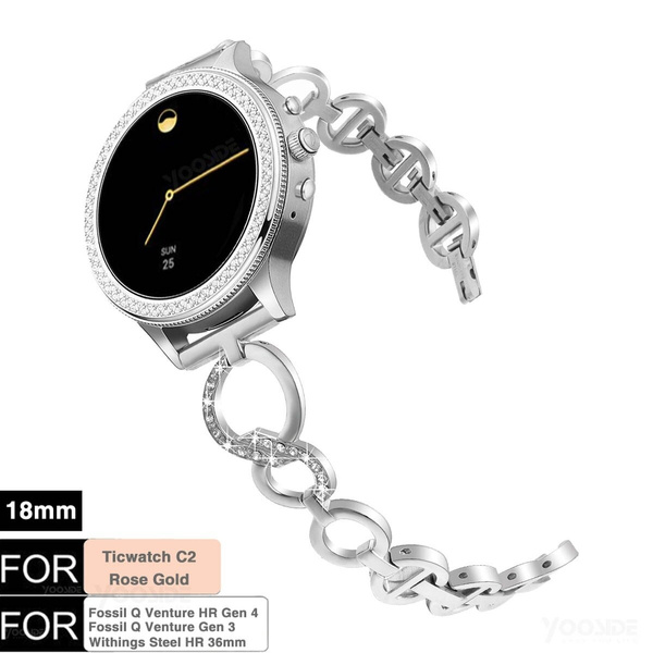18mm Quick Release Watch Band Stainless Steel Women Bling Crystal