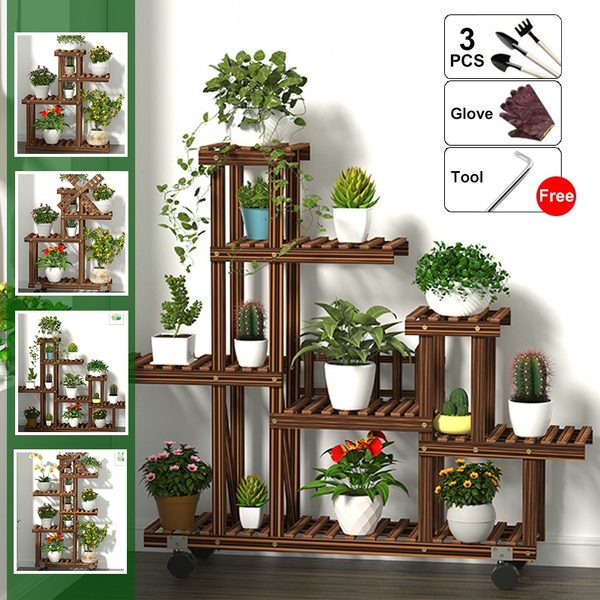 Plant Stand Flower Pot Tiered Shelf Bonsai Display Wooden Storage Rack Holder