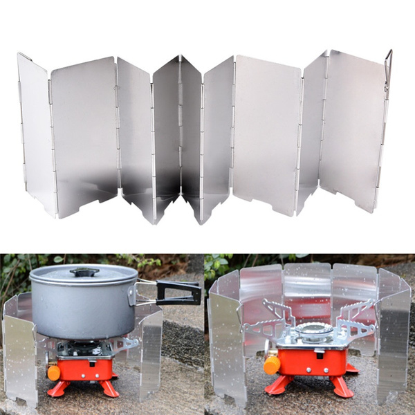 9 Plate Foldable Burner Windshield Outdoor Camping Cooking Gas Stove Wind ;H4 