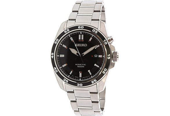 Seiko Men s Kinetic Black Dial SKA785 Silver Stainless Steel Japanese Automatic Dress Watch